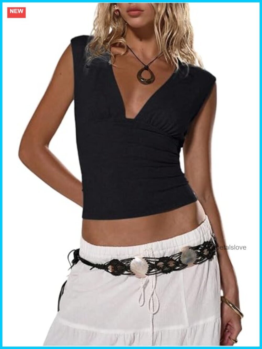 Deep V Neck Sleeveless Crop Tank Top Ruched Slim Fit Going Out Top